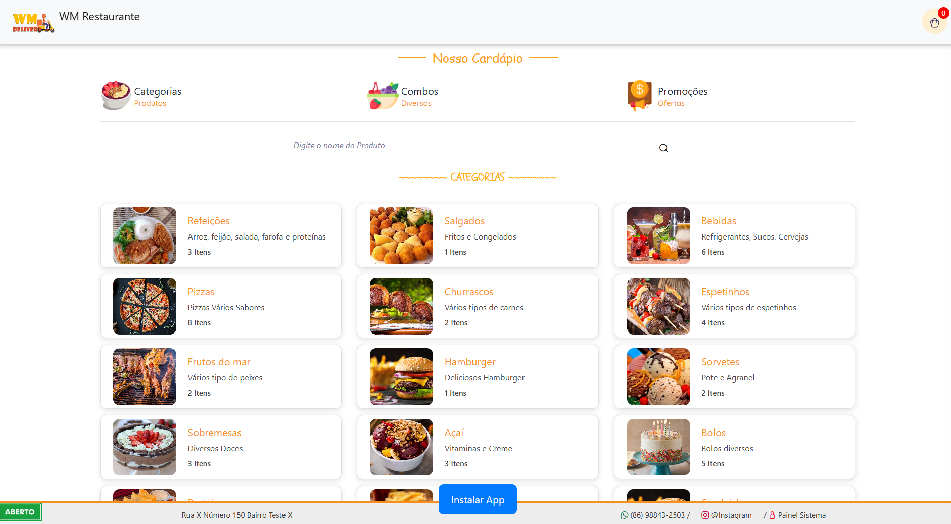 Aplicativo e site para restaurantes e deliveries